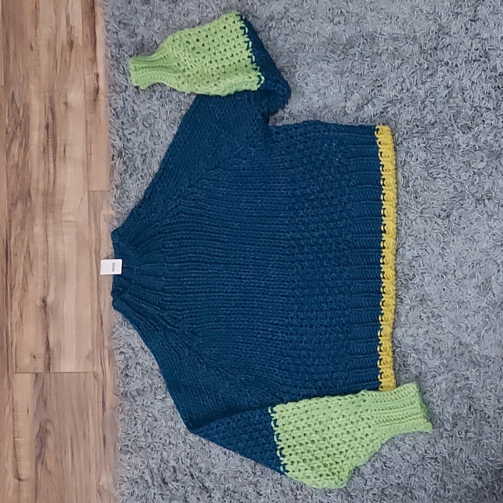 Anthropologie Chunky Sweater - Teal, Yellow, Green